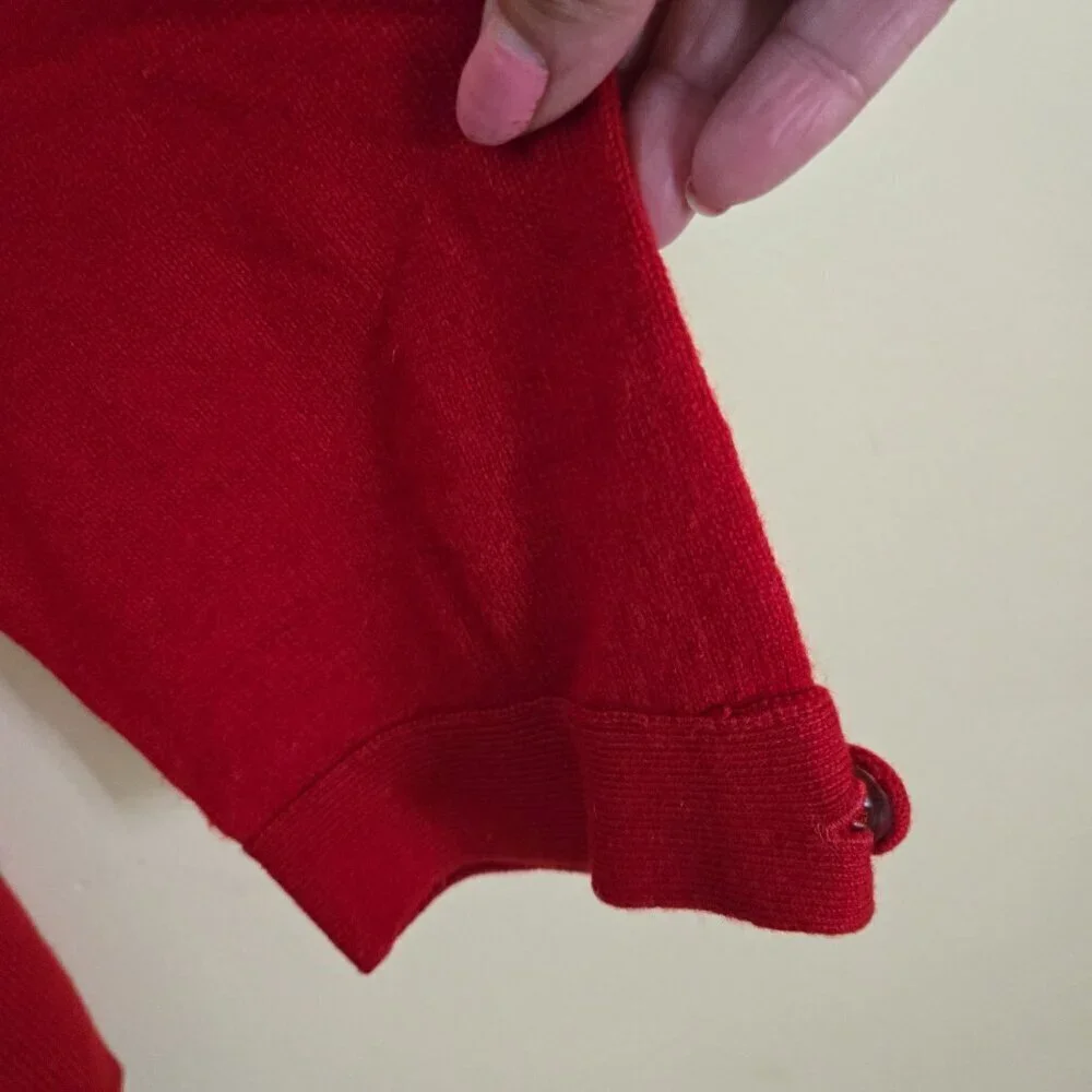Aqua Poppy Red 100% Cashmere 3/4 Sleeve Cardigan Sweater Size L